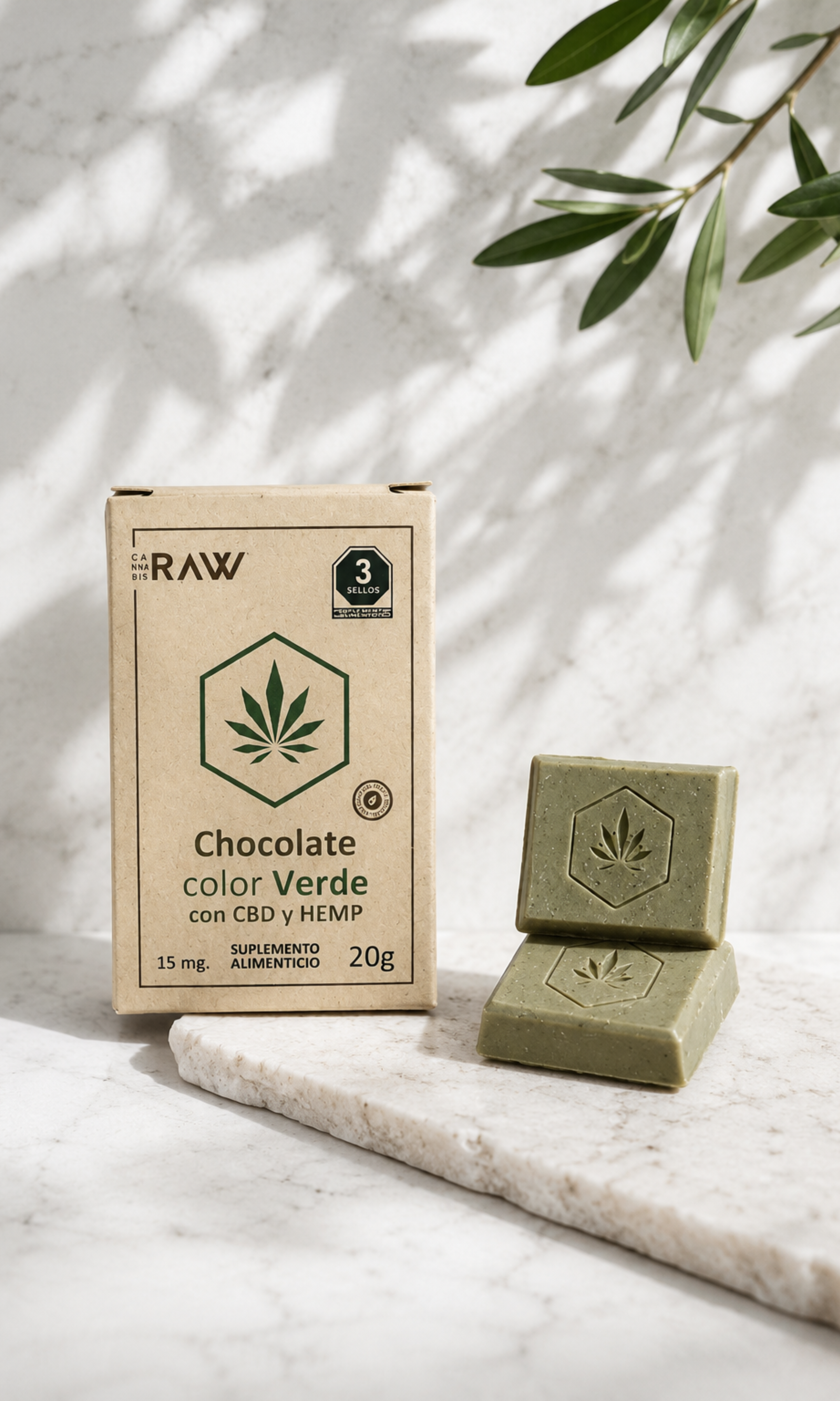 Chocolate Color Verde con CBD y Proteína de Hemp 15mg